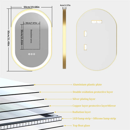 DUBAI, Oval Framed Anti-Fog Backlit Bathroom Mirror