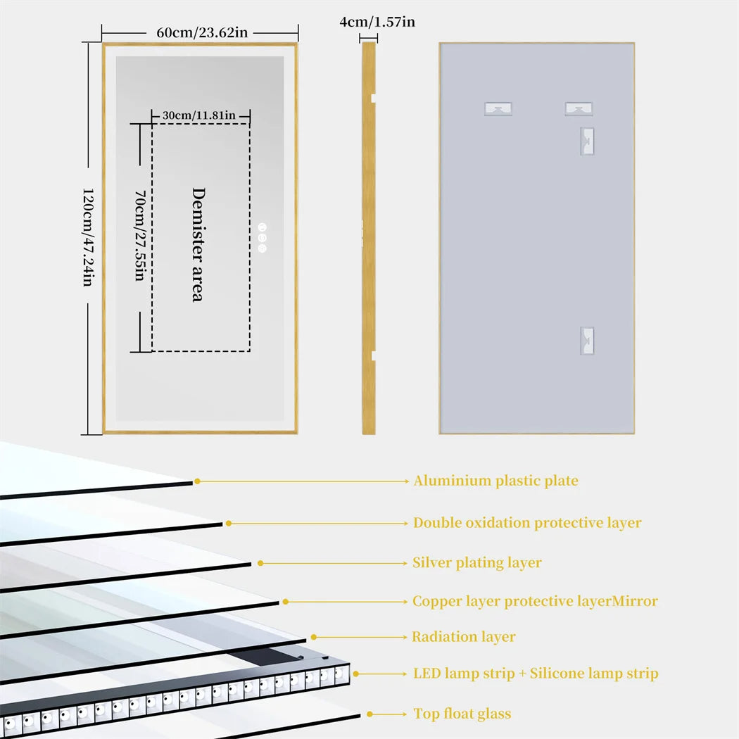 DUBAI, Rectangle Framed Anti-Fog Backlit Bathroom Mirror