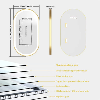 DUBAI, Oval Framed Anti-Fog Backlit Bathroom Mirror