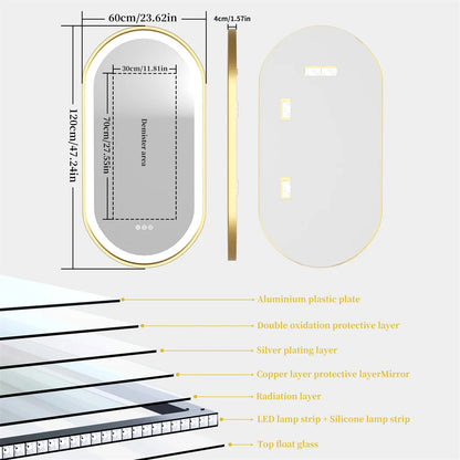 DUBAI, Oval Framed Anti-Fog Backlit Bathroom Mirror