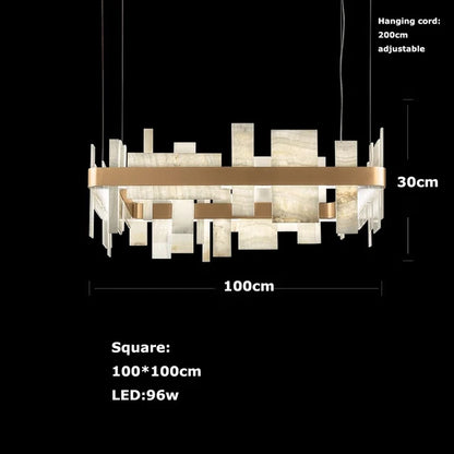 MONTREUX, Trendy Vintage Marble Square Chandelier Light Fixture 