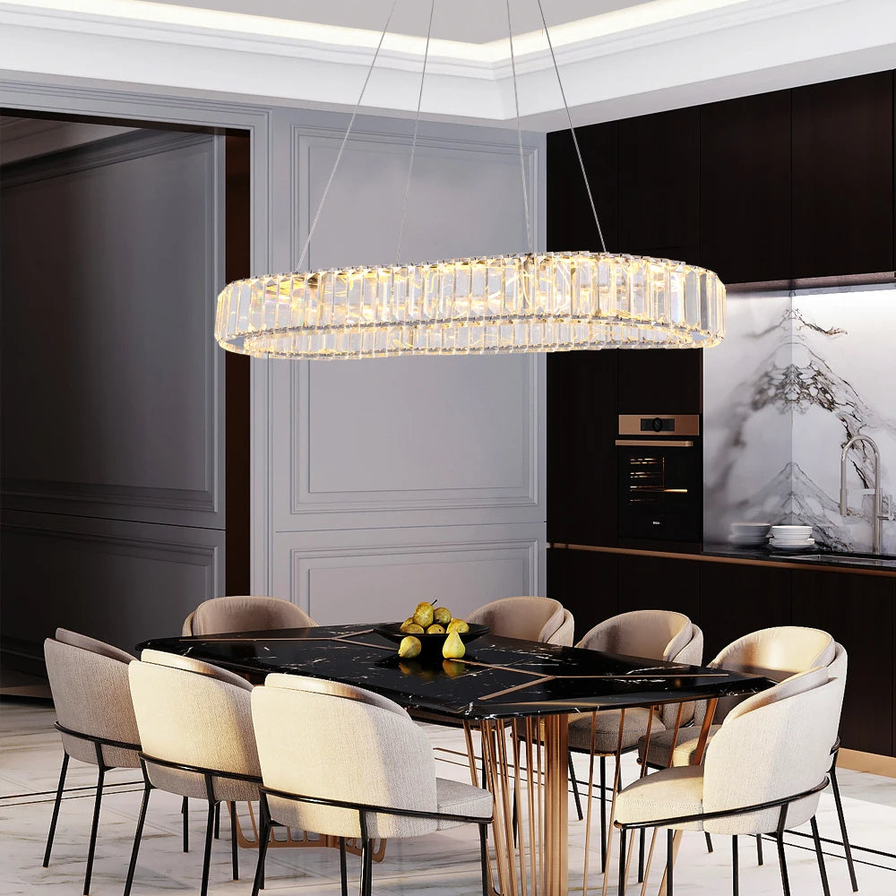 VANTAA, Modern Crystal Oval Pendant Chandelier