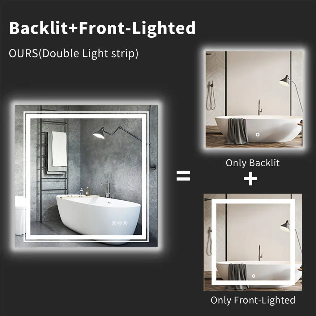 ELBURG, Square Anti-Fog Backlit Bathroom Mirror