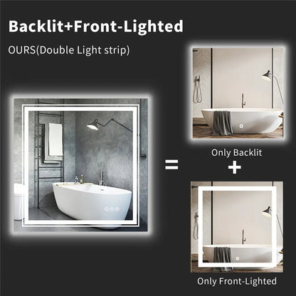 ELBURG, Square Anti-Fog Backlit Bathroom Mirror