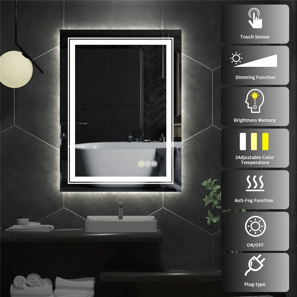 ELBURG, Rectangle Anti-Fog Backlit Bathroom Mirror