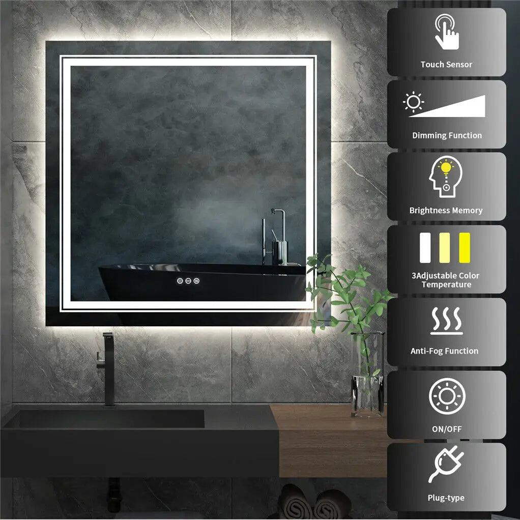 ELBURG, Square Anti-Fog Backlit Bathroom Mirror