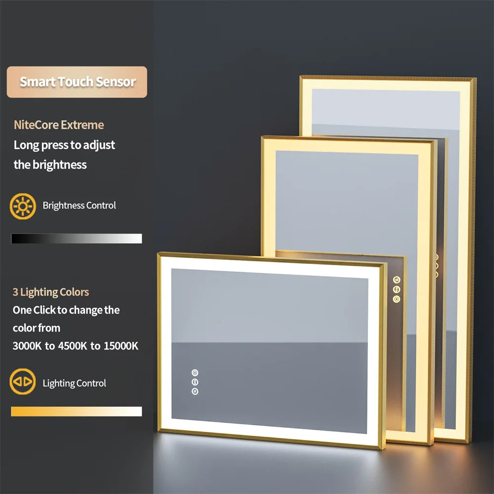 DUBAI, Rectangle Framed Anti-Fog Backlit Bathroom Mirror