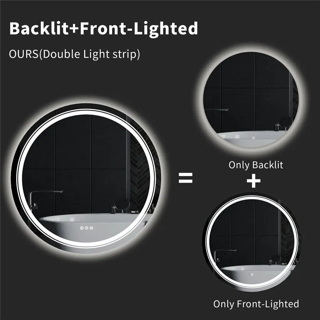 ELBURG, Round Anti-Fog Backlit Bathroom Mirror