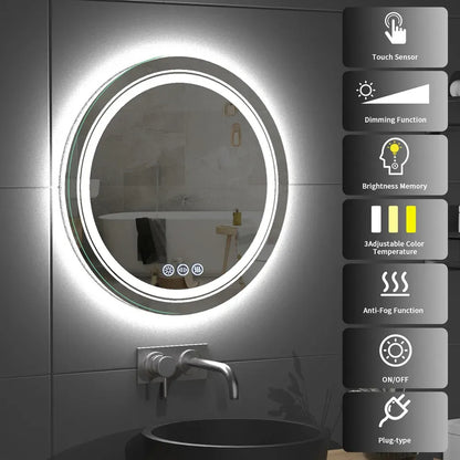 ELBURG, Round Anti-Fog Backlit Bathroom Mirror