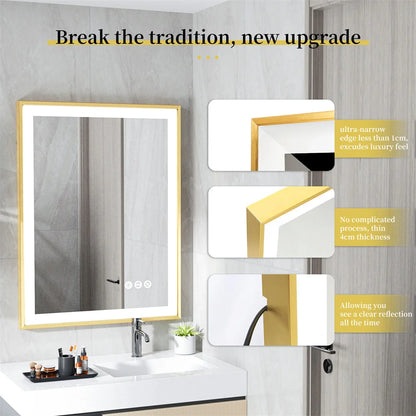 DUBAI, Rectangle Framed Anti-Fog Backlit Bathroom Mirror