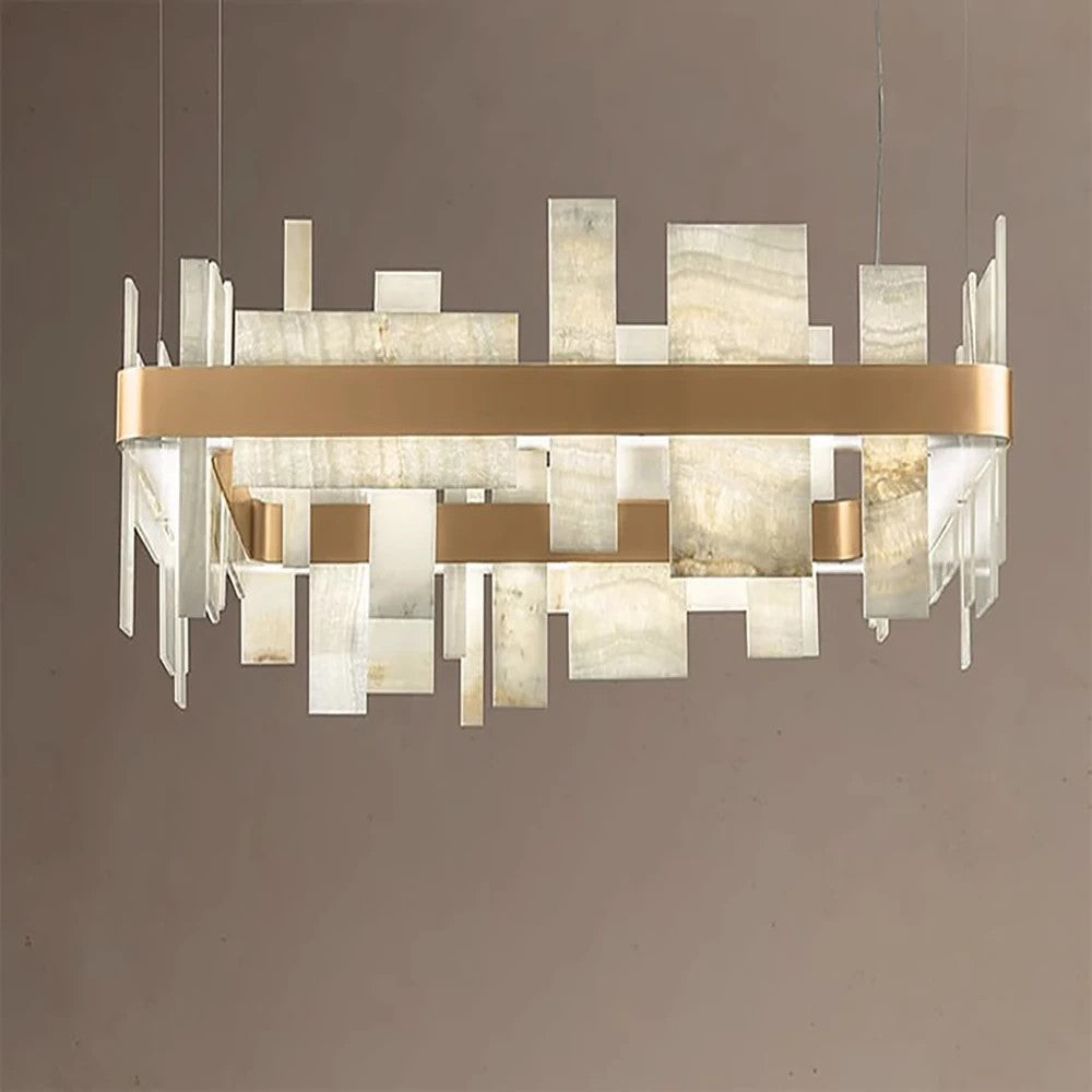 MONTREUX, Trendy Vintage Marble Square Chandelier Light Fixture 