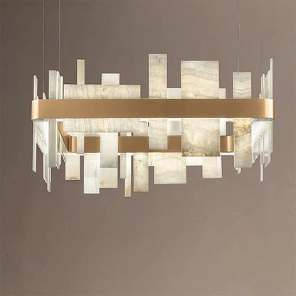 MONTREUX, Trendy Vintage Marble Square Chandelier Light Fixture 