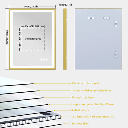 DUBAI, Rectangle Framed Anti-Fog Backlit Bathroom Mirror