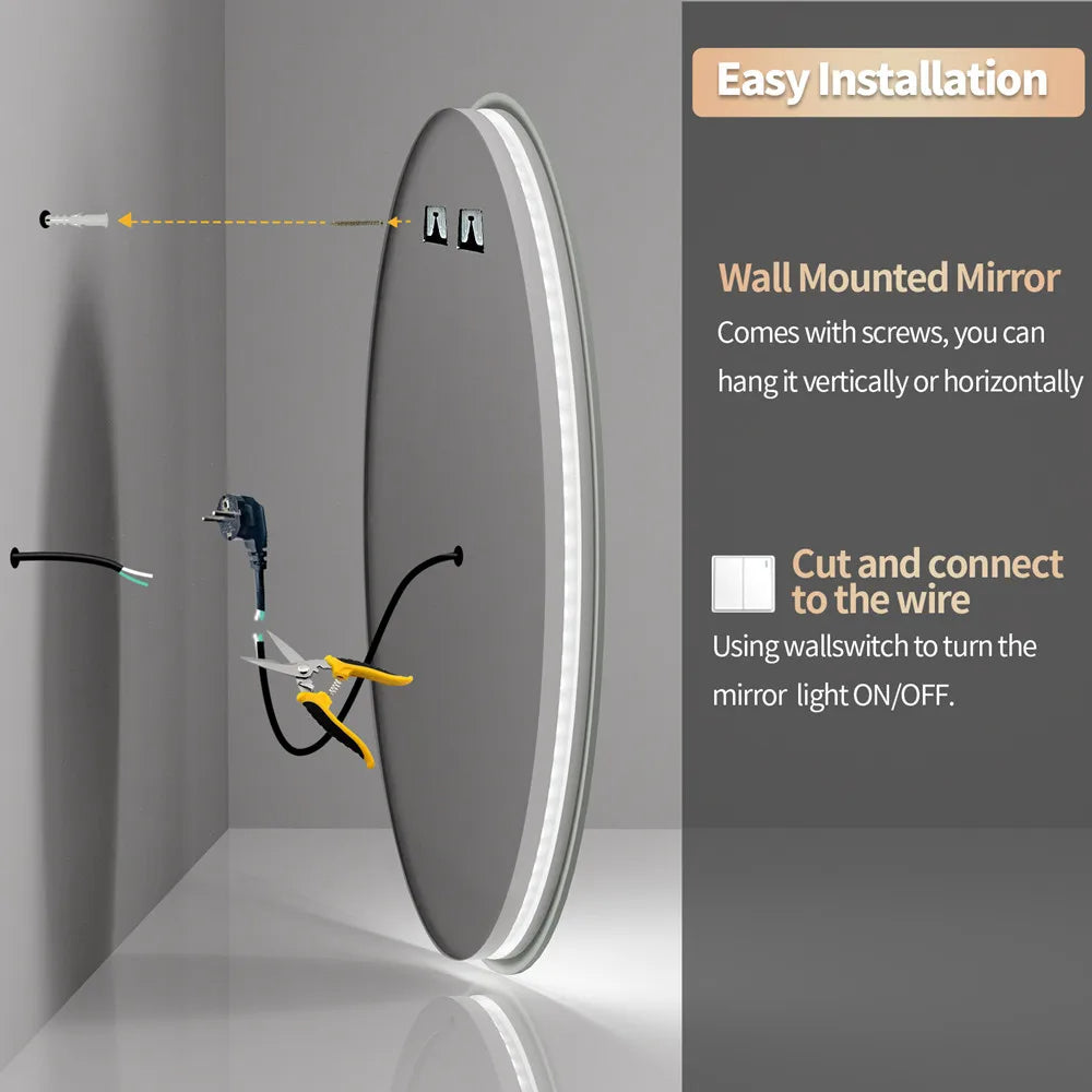 ELBURG, Round Anti-Fog Backlit Bathroom Mirror