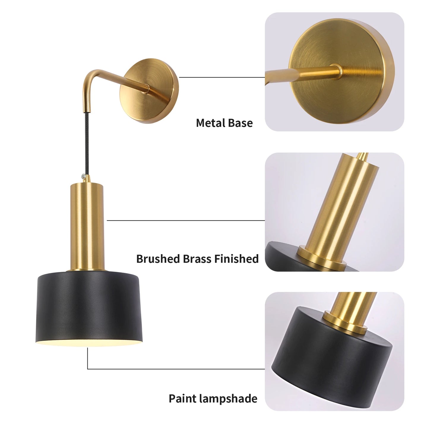 DERBY, Black And Gold Simplistic Vintage Wall Light - All About Lights